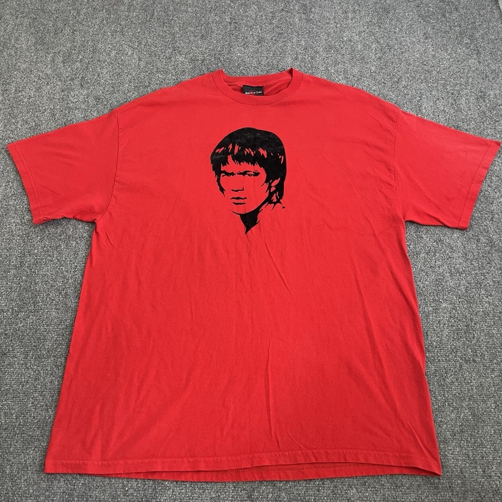 Vintage Bruce Lee Graphic Martial Arts Mens T Shirt size 2XL Red Promo Faded Y2K